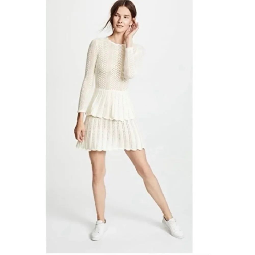 NWT Cynthia Rowley Pointelle Knit Peplum Sweater Dress Cream Size M